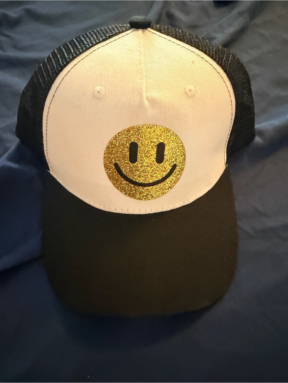 Glitter Smiley Trucker Hat - Black & White